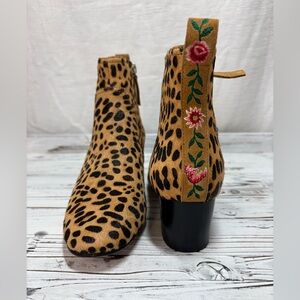 Farm Rio Embroidered Leopard Ankle Booties | Size 7.5 | NWOT
